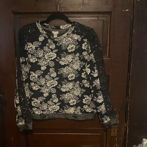 Hinge Black and White Floral Sweatshirt